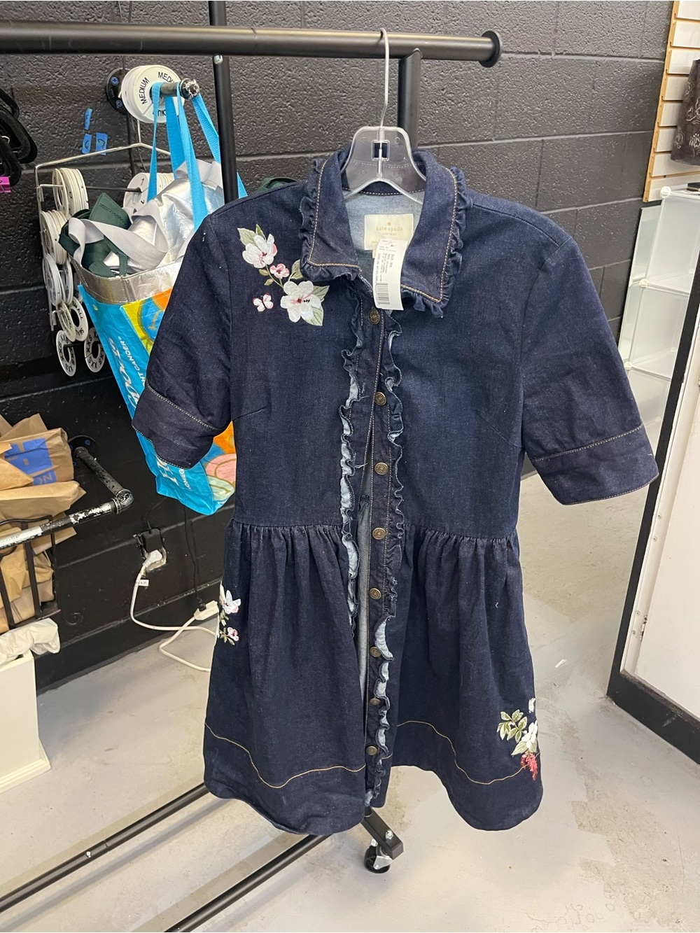 kate spade Navy Denim Shirt Dress with floral Stitching - Picture 2 of 7
